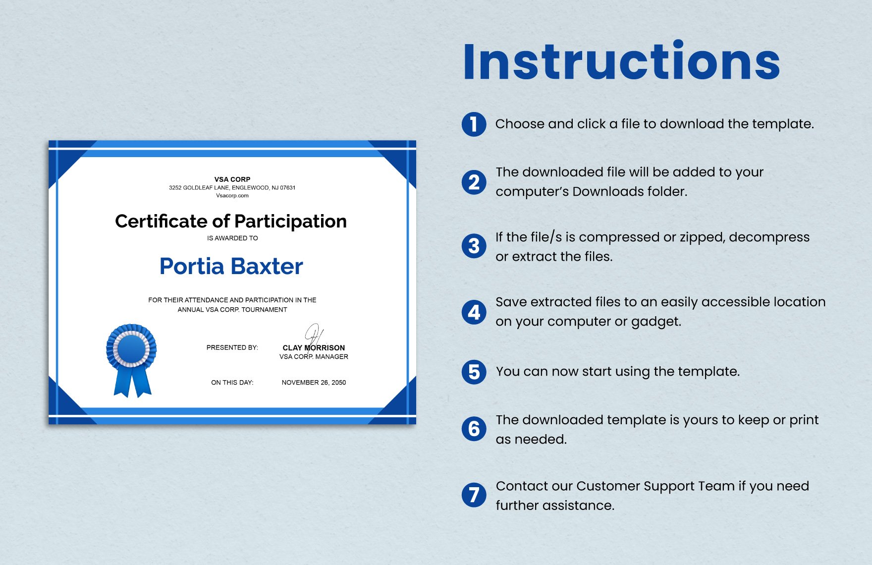 Printable Participant Certificate Template
