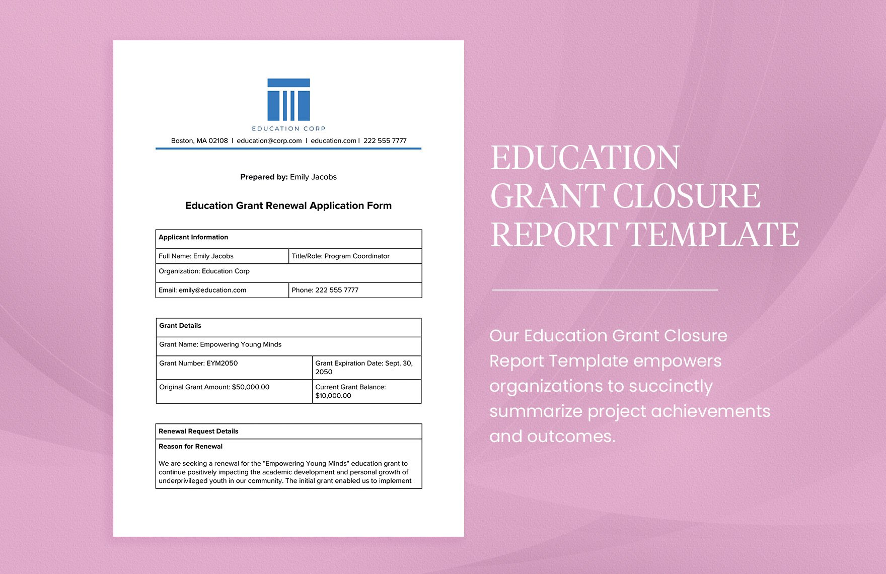 Education Grant Closure Report Template