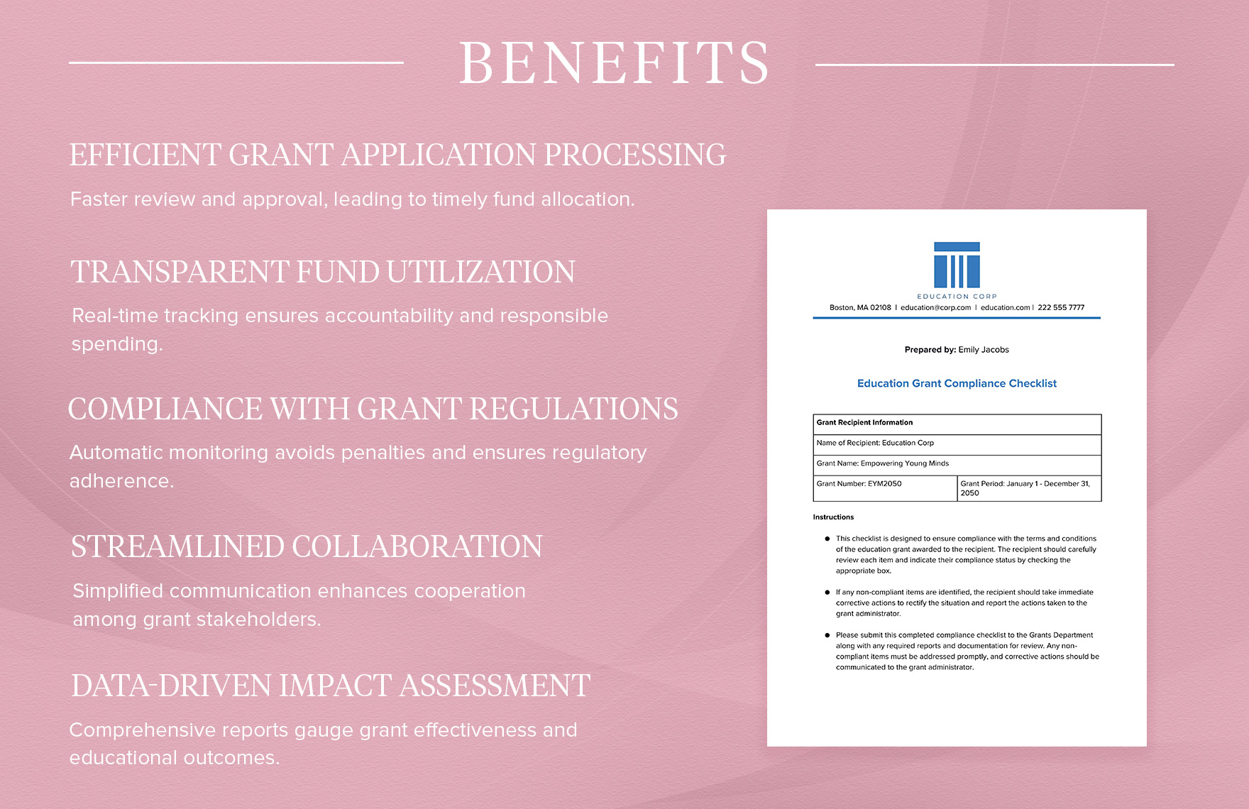 Education Grant Compliance Checklist Template