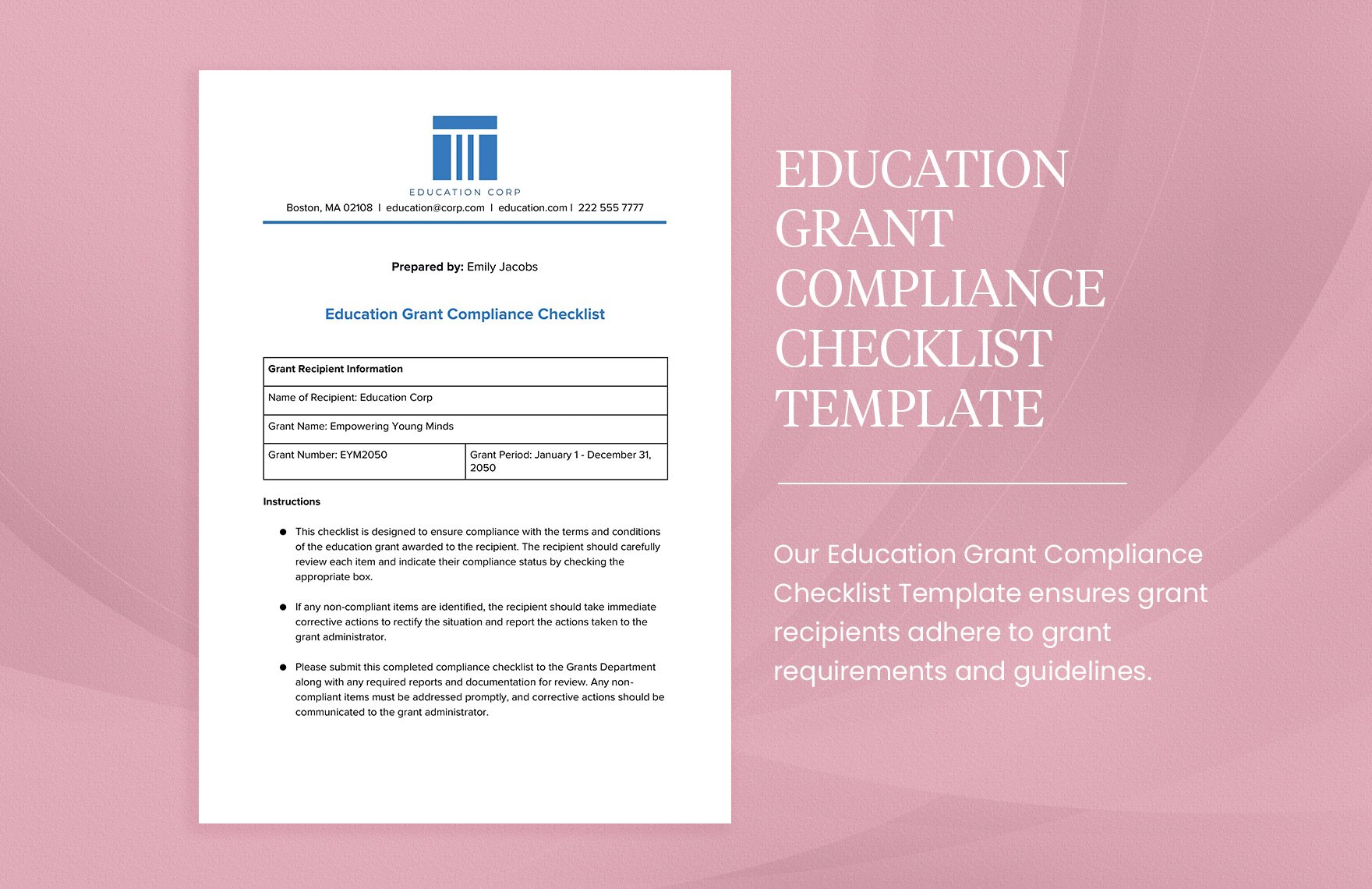 Education Grant Compliance Checklist Template