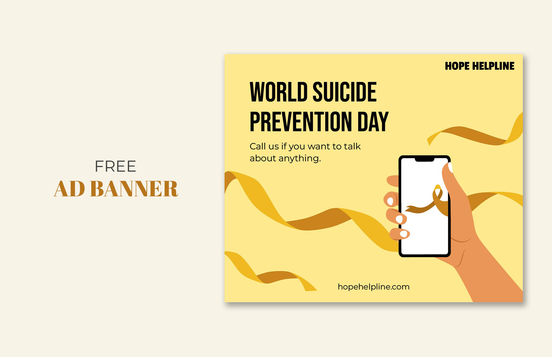 Free World Suicide Prevention Day Ad Banner in PDF, Illustrator, SVG, JPG