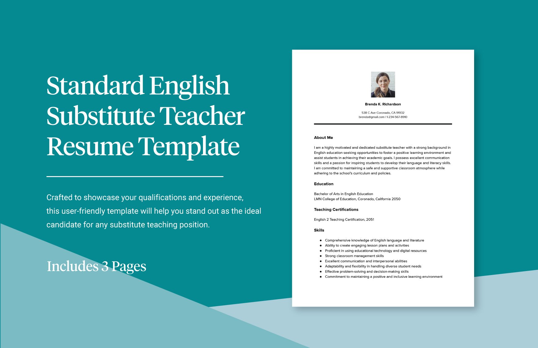 Standard English Substitute Teacher Resume Template