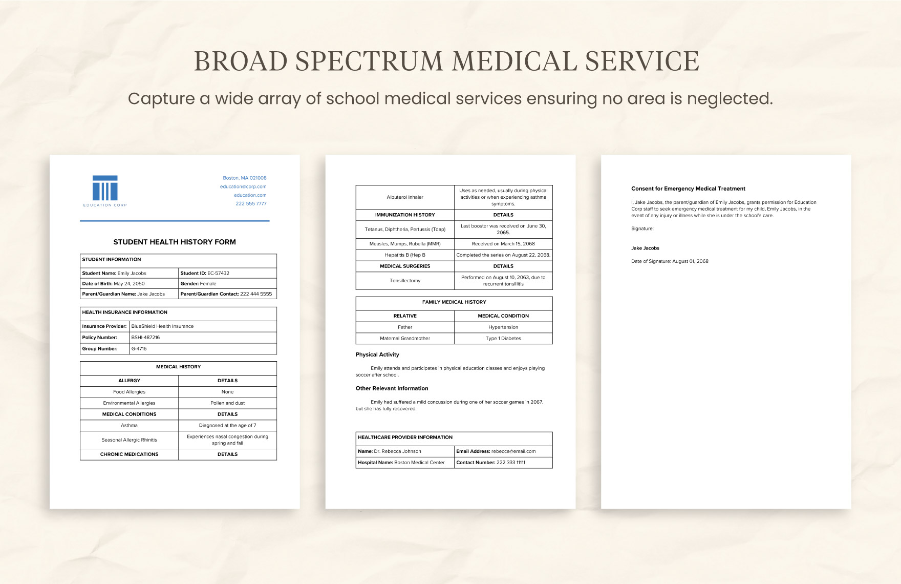 Student Health History Form Template