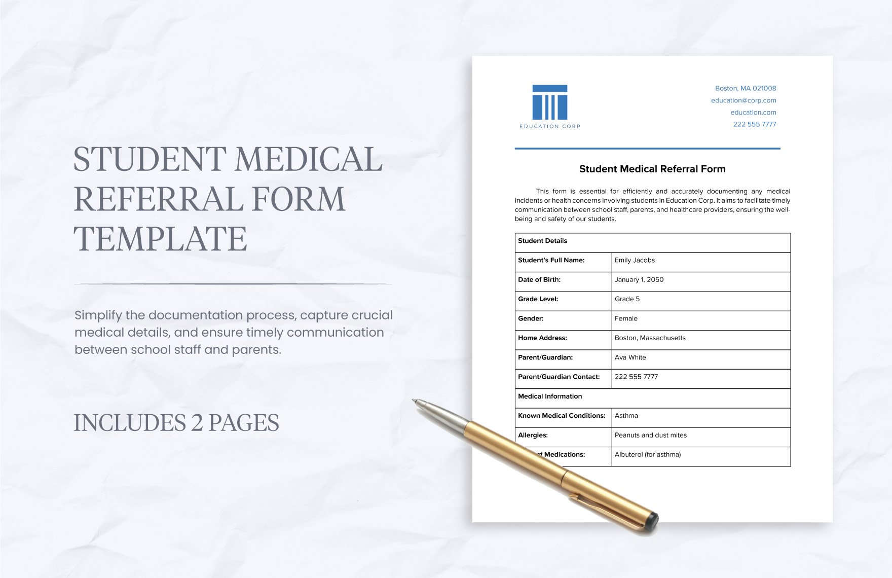Student Medical Referral Form Template