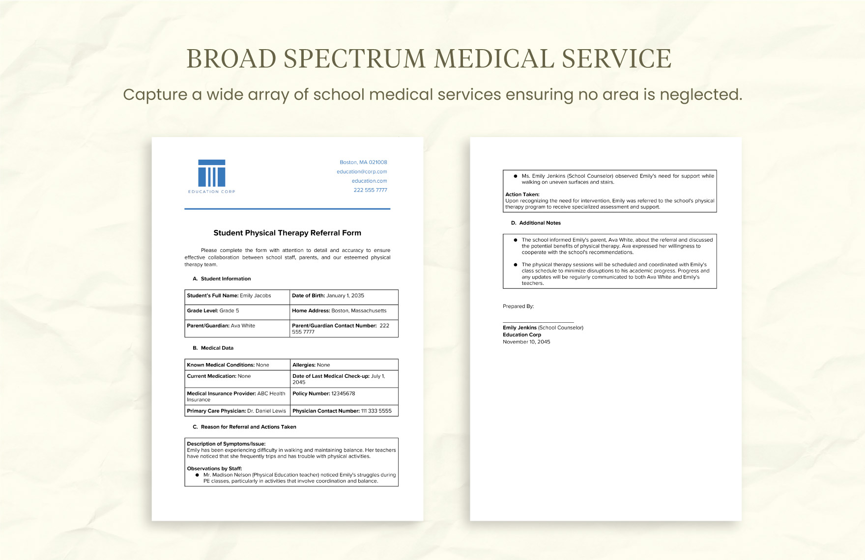 Student Physical Therapy Referral Form Template