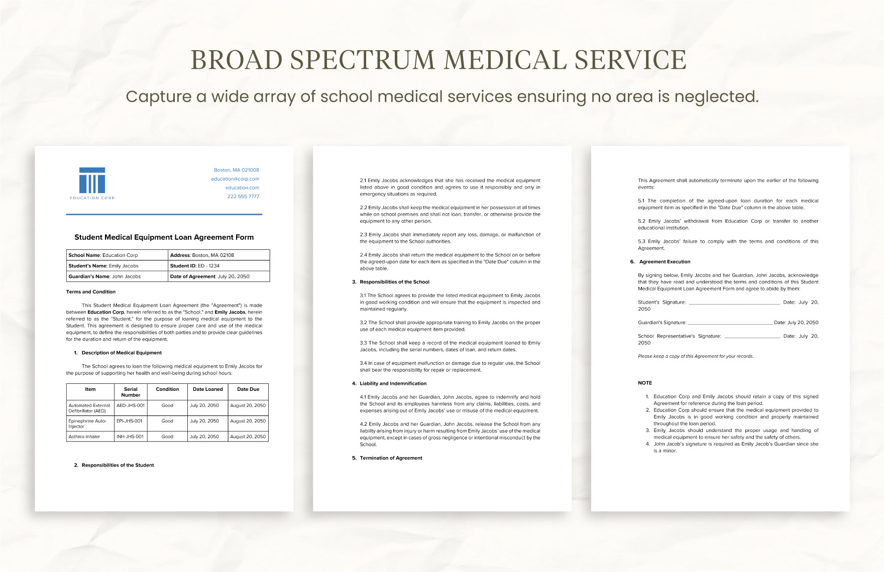 Student Medical Equipment Loan Agreement Form Template