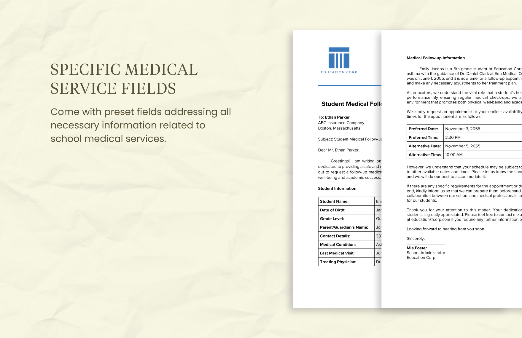 Student Medical Follow-up Appointment Request Form Template