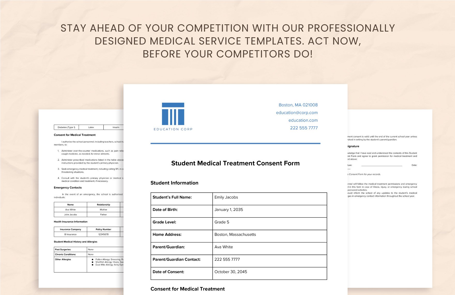 Student Medical Treatment Consent Form Template