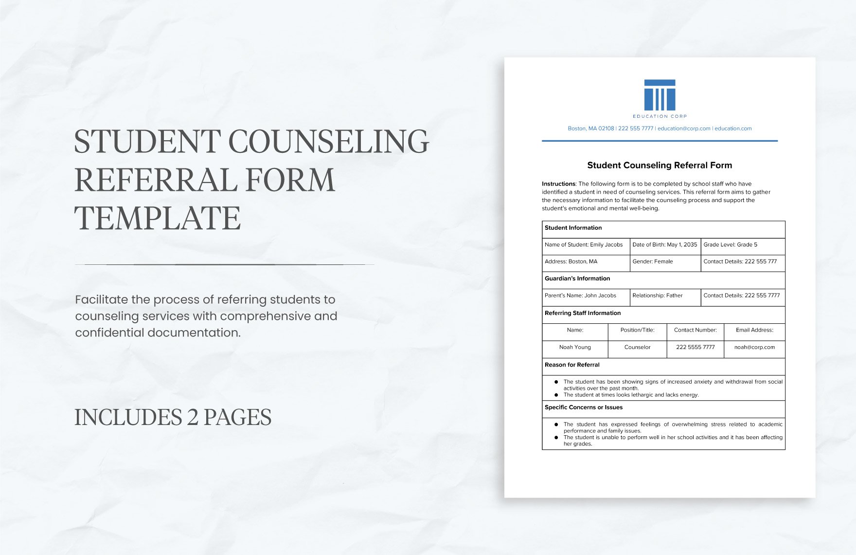 Student Counseling Referral Form Template