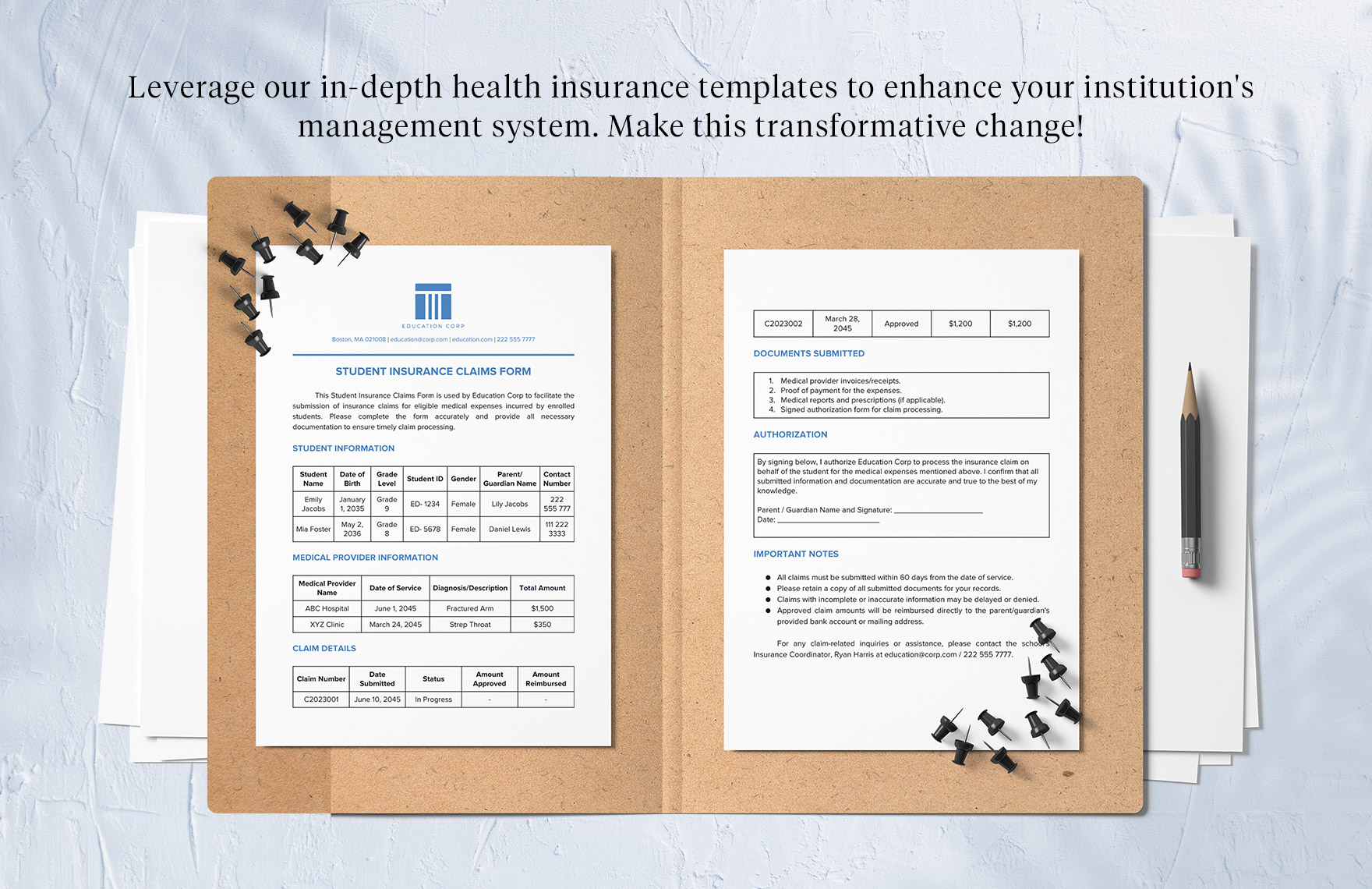 Student Insurance Claims Form Template