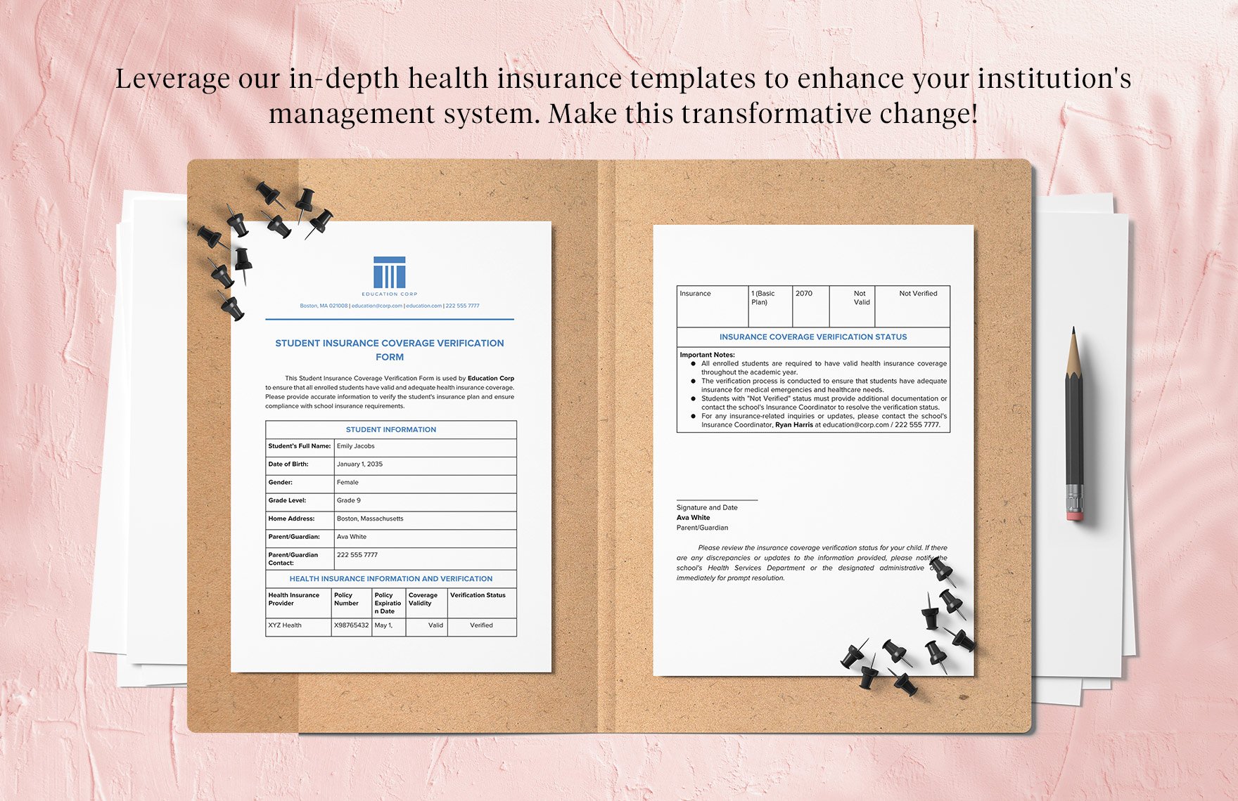 Student Insurance Coverage Verification Form Template