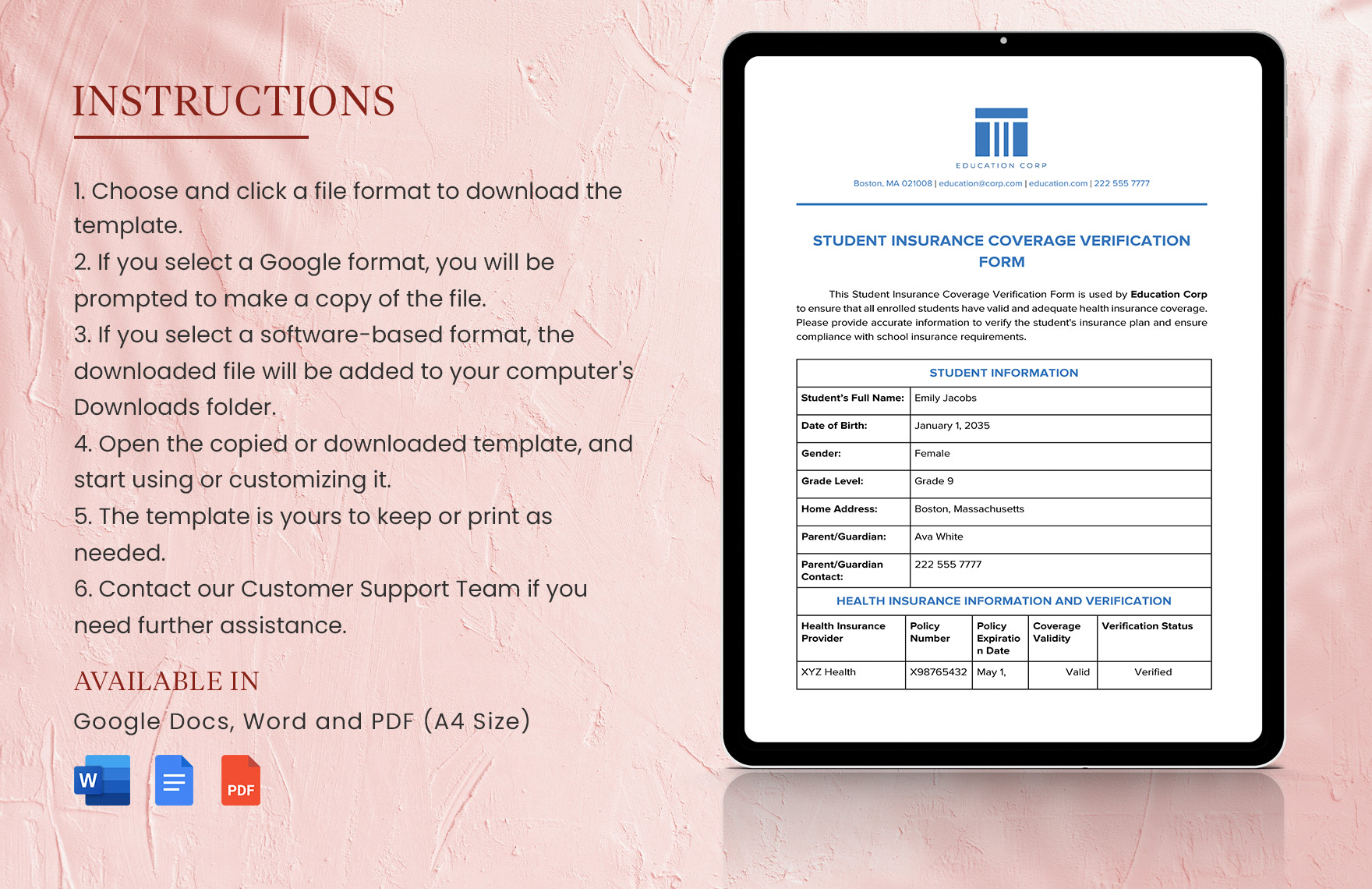 Student Insurance Coverage Verification Form Template