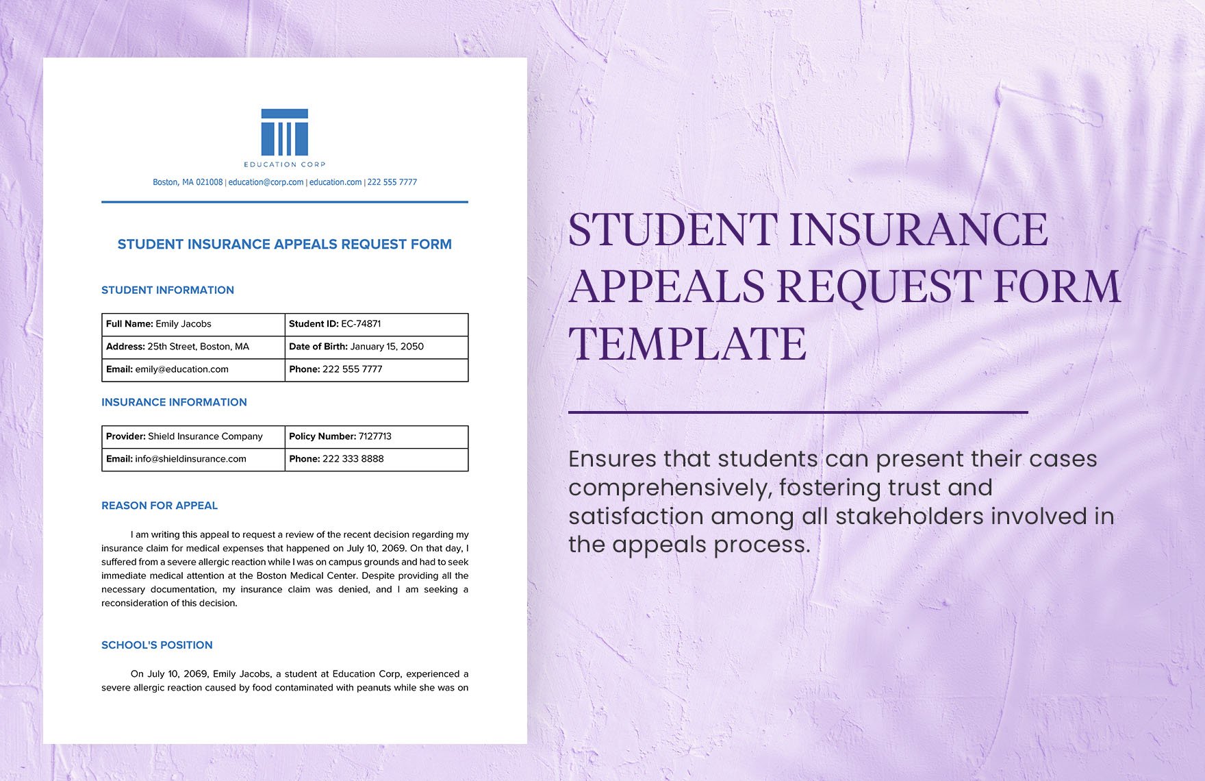 Student Insurance Appeals Request Form Template