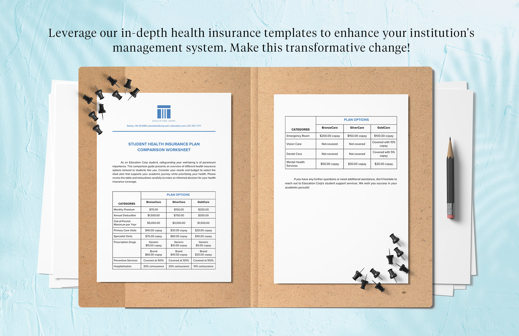 Student Health Insurance Plan Comparison Worksheet Template