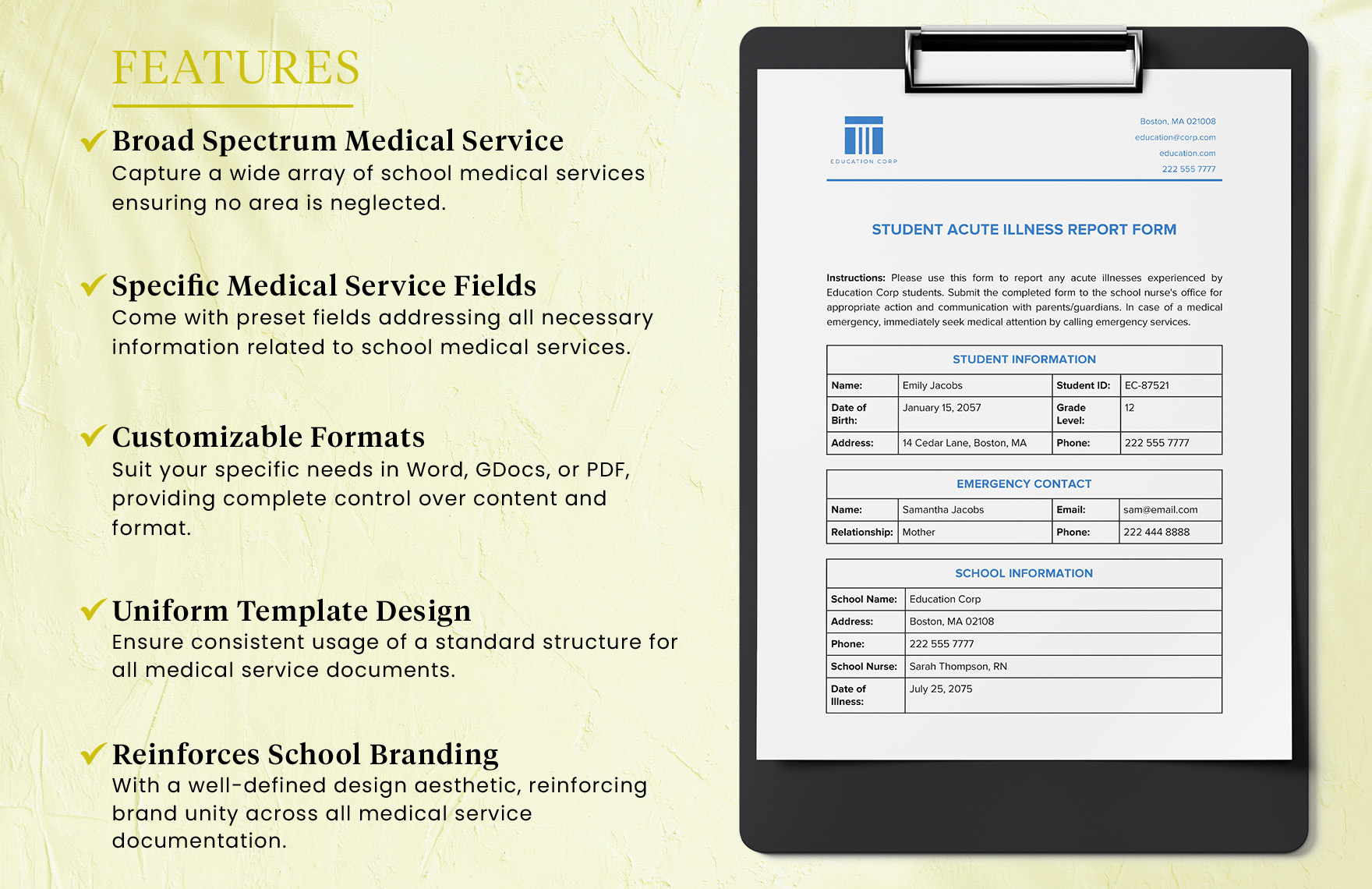 Student Acute Illness Report Form Template
