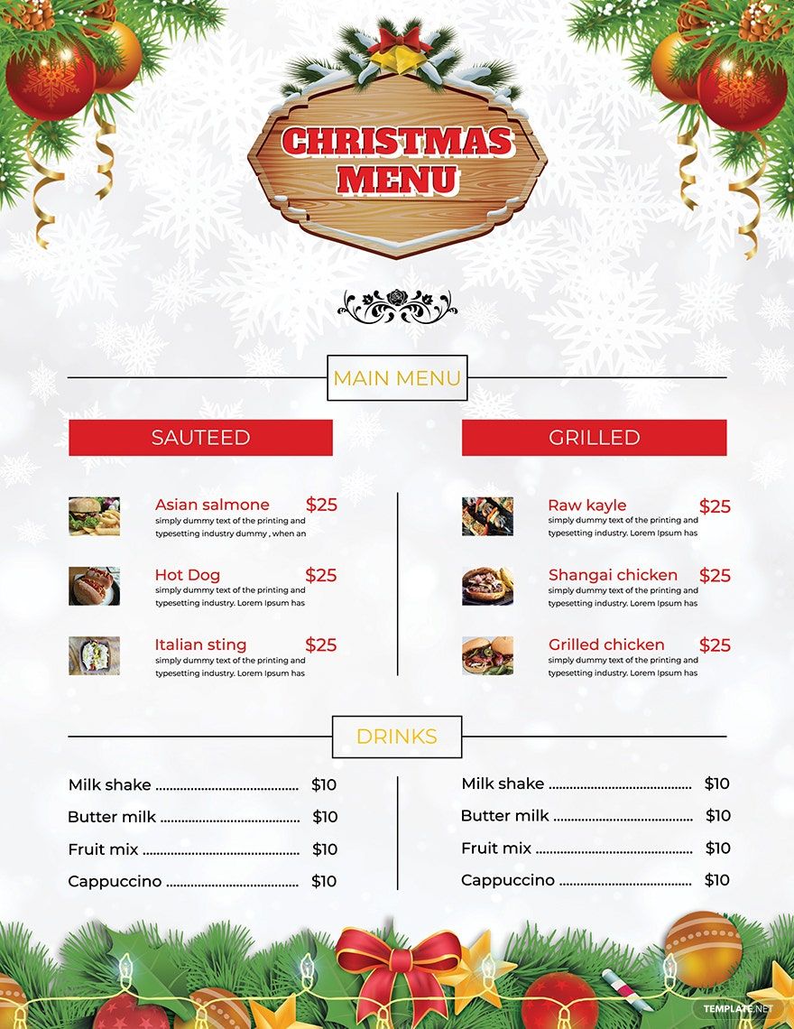 Free Christmas Brochure Menu Card Template