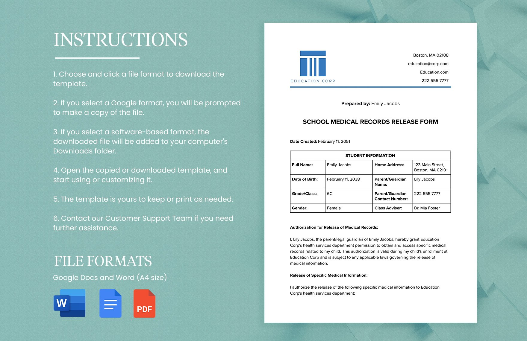 School Medical Records Release Form Template