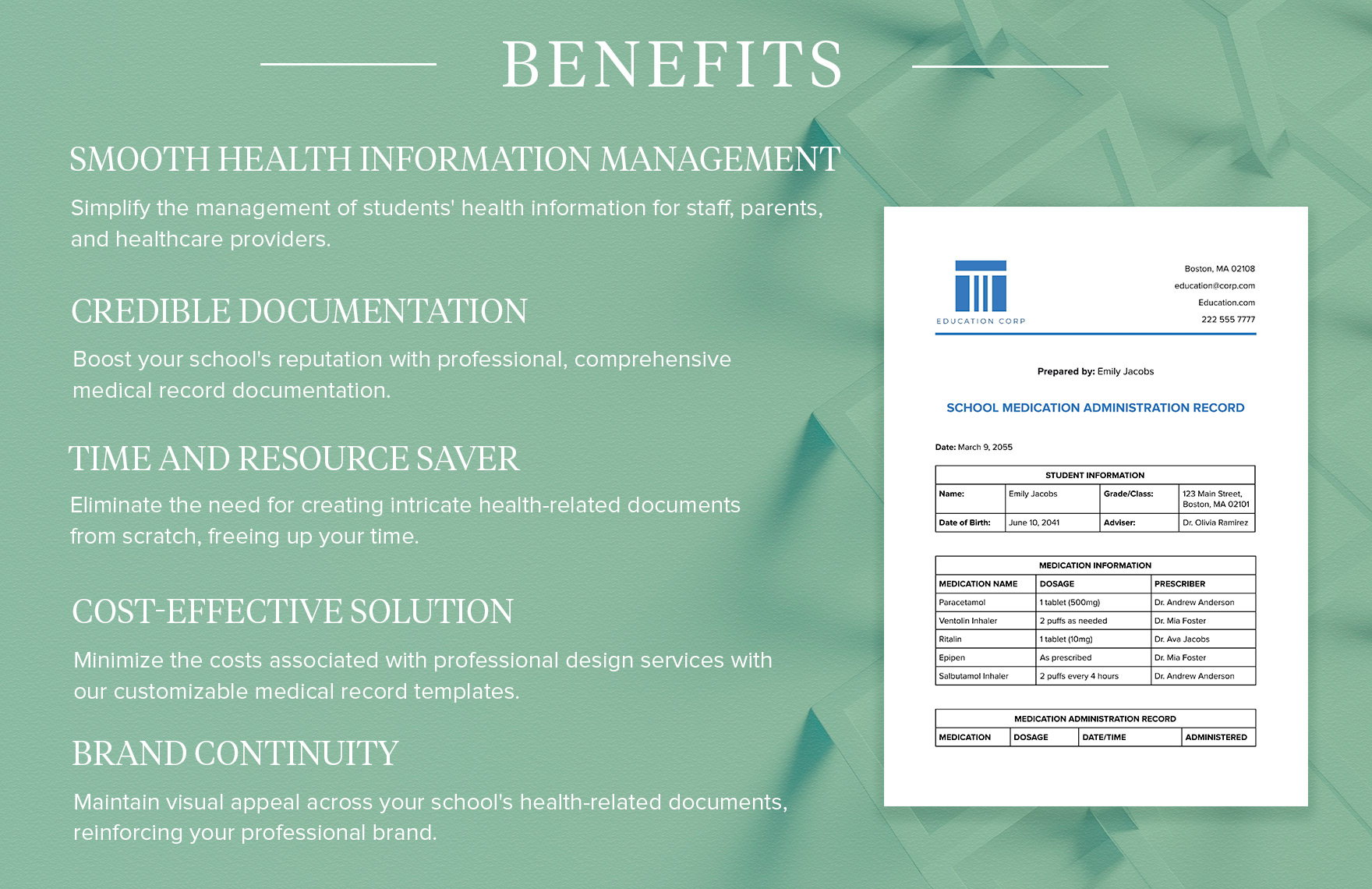 School Medication Administration Record Template