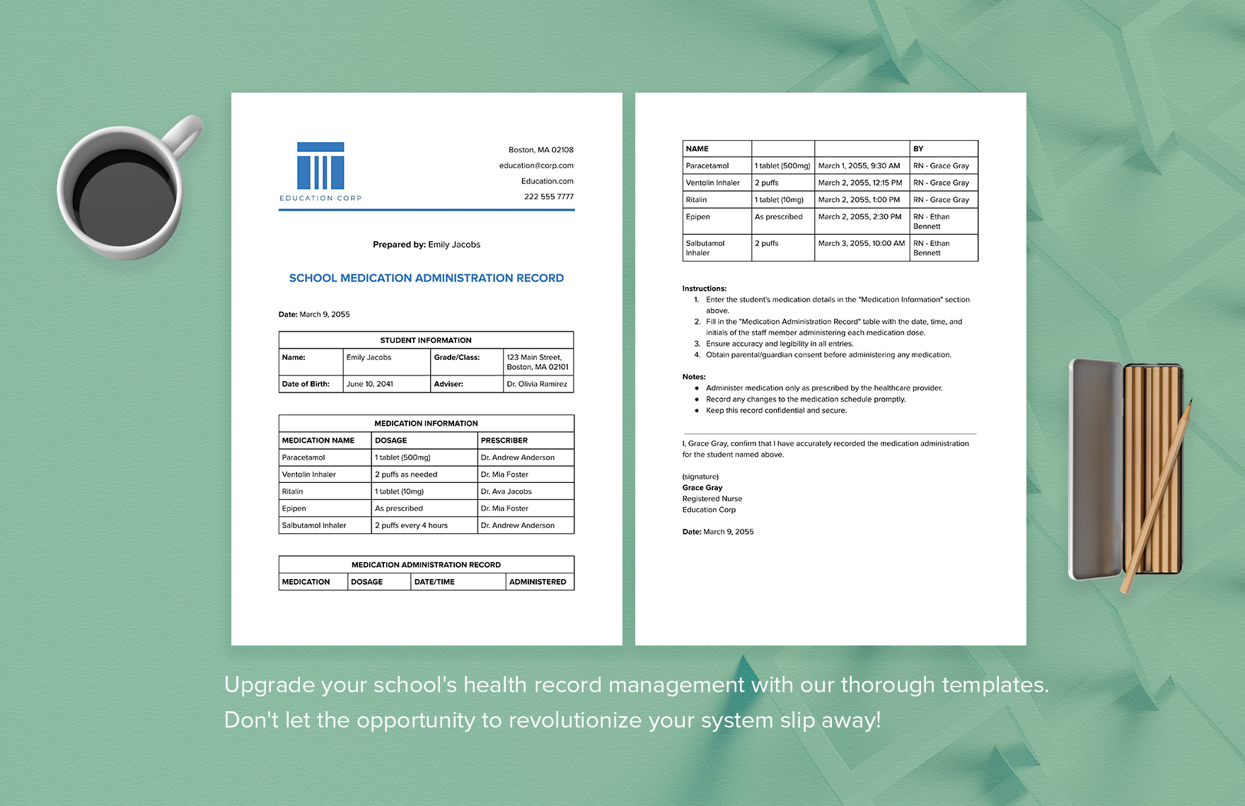 School Medication Administration Record Template