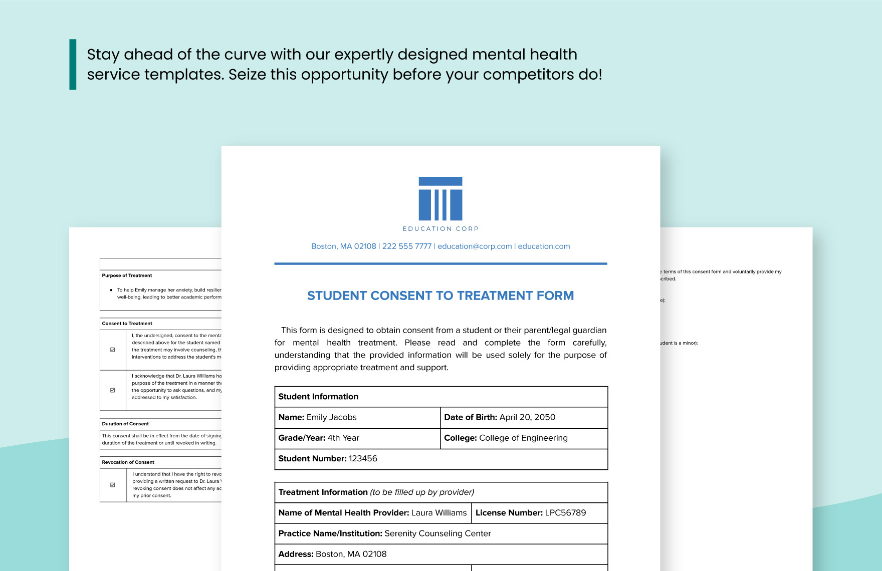 Student Consent to Treatment Form Template