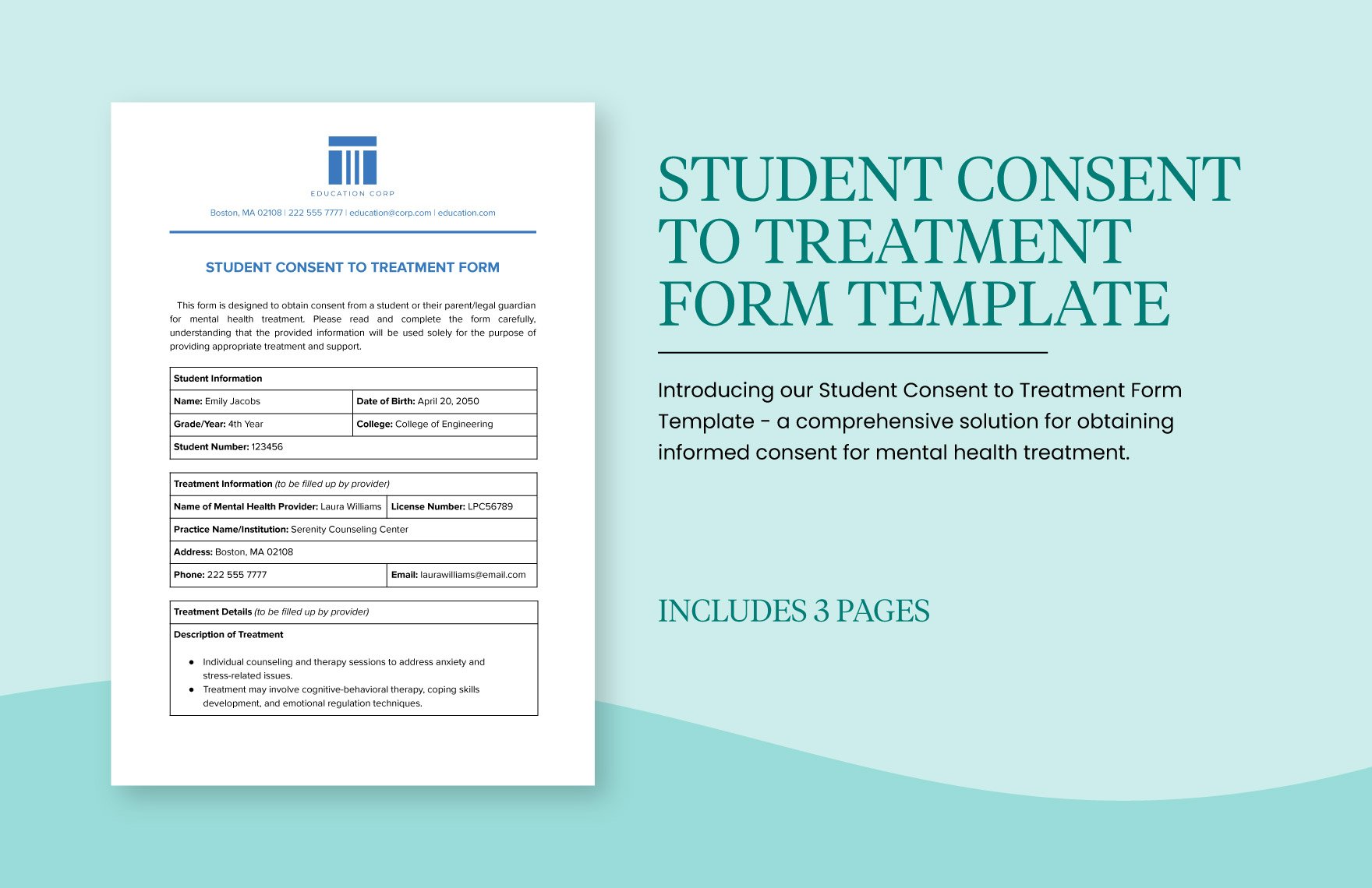 Student Consent to Treatment Form Template