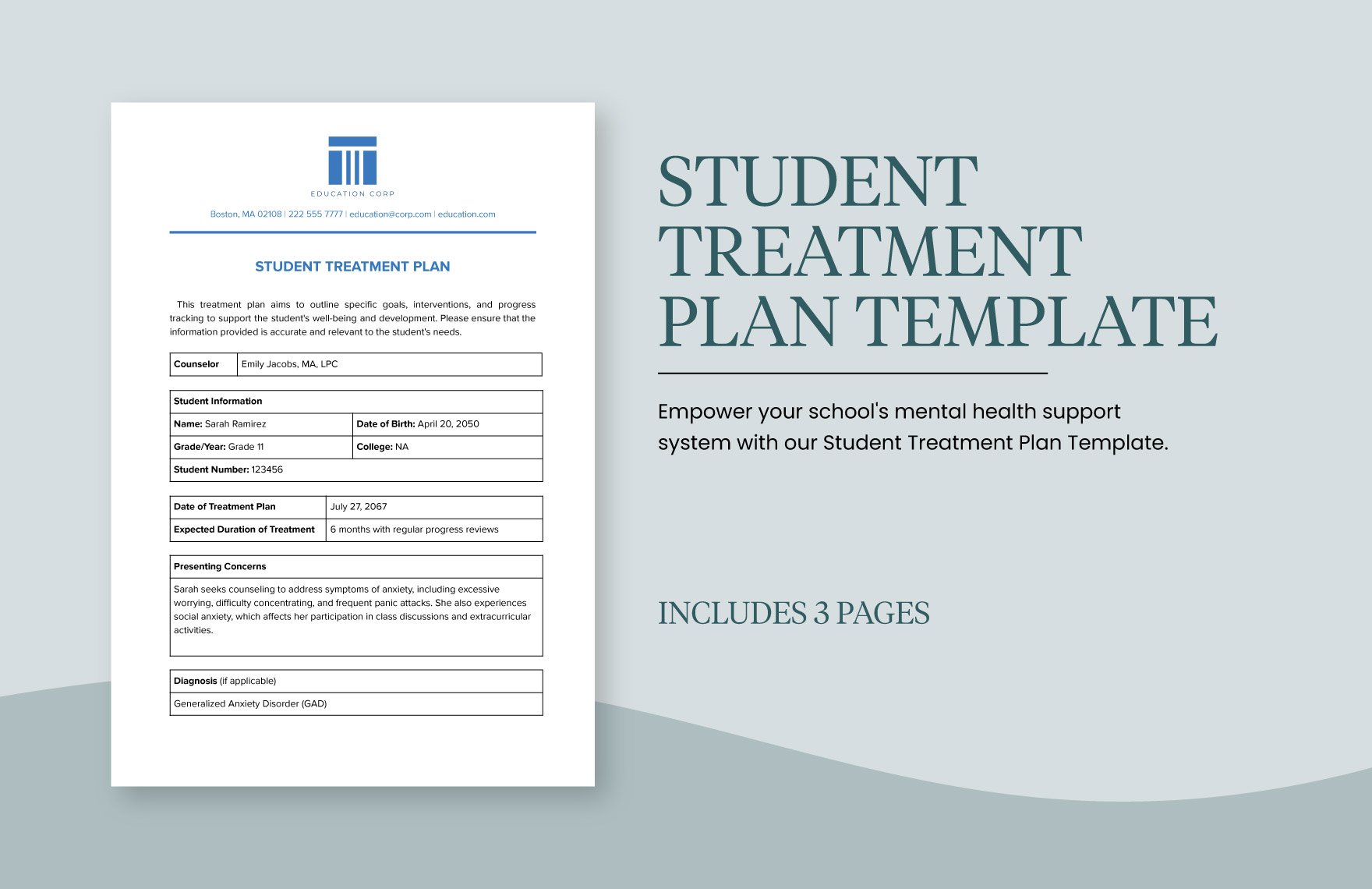 Student Treatment Plan Template