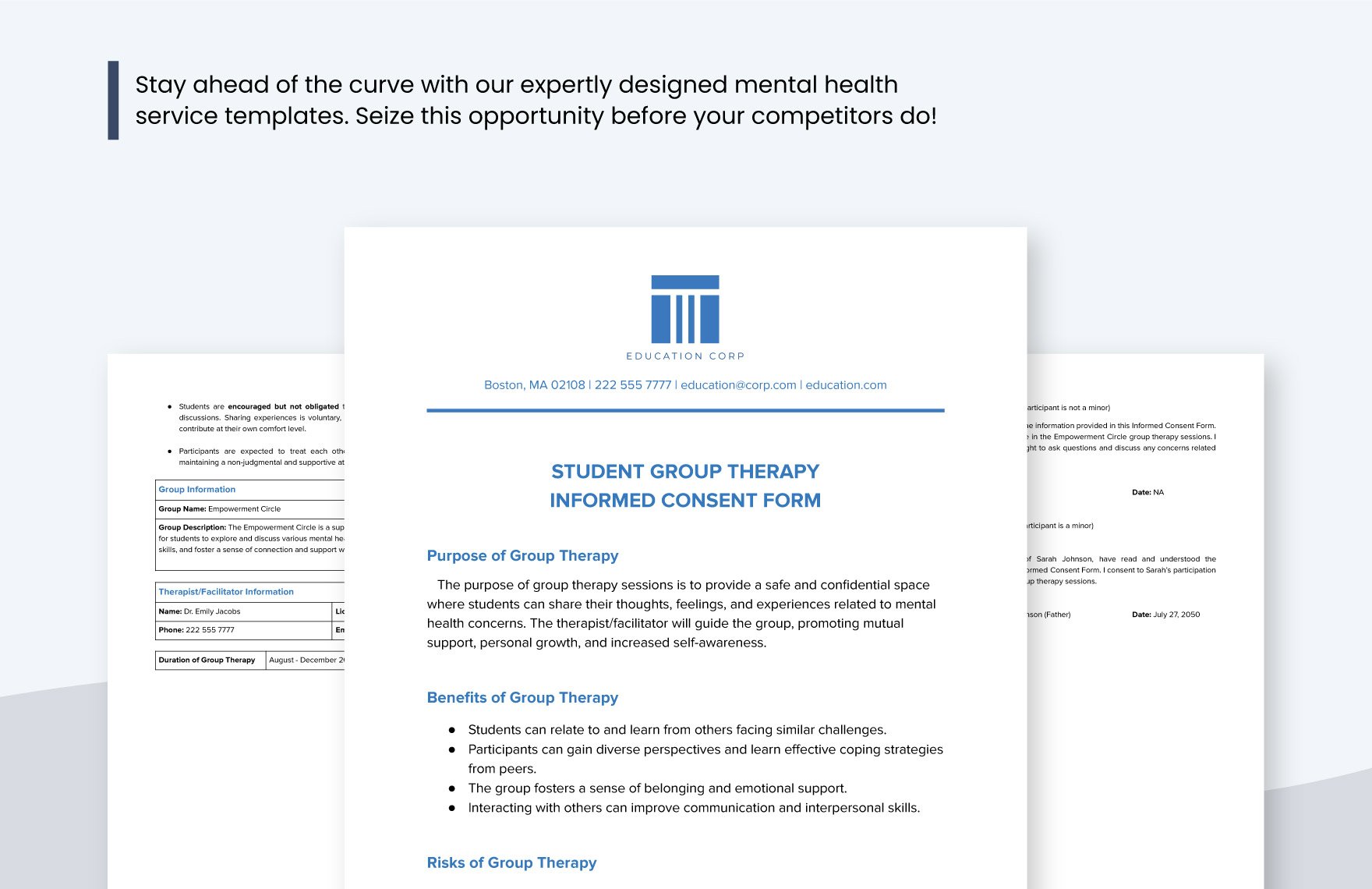Student Group Therapy Informed Consent Form Template in GDocsLink, MS