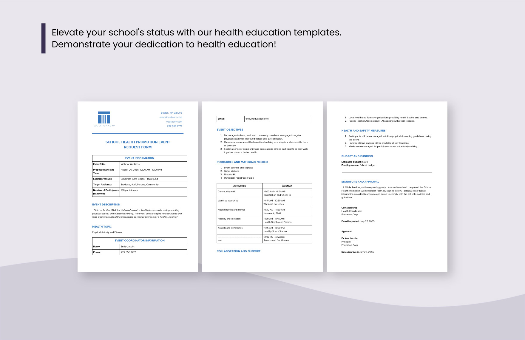 School Health Promotion Event Request Form Template