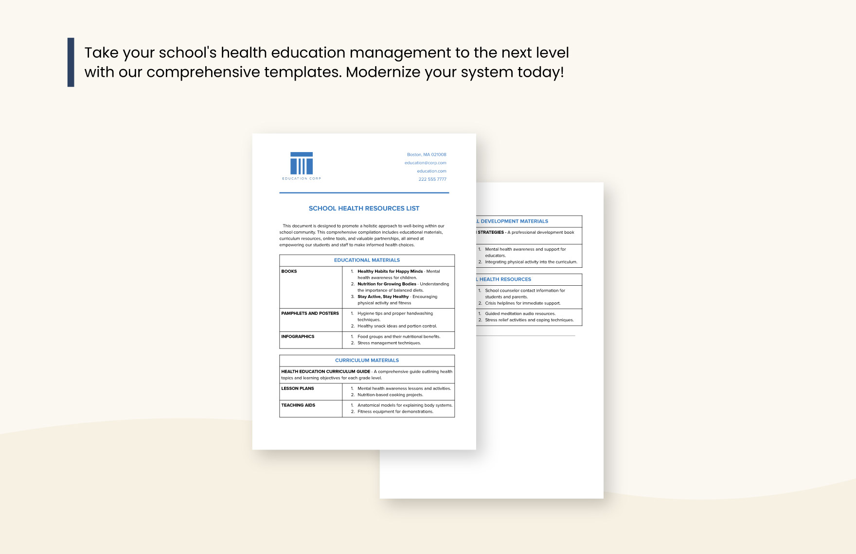 School Health Resources List Template