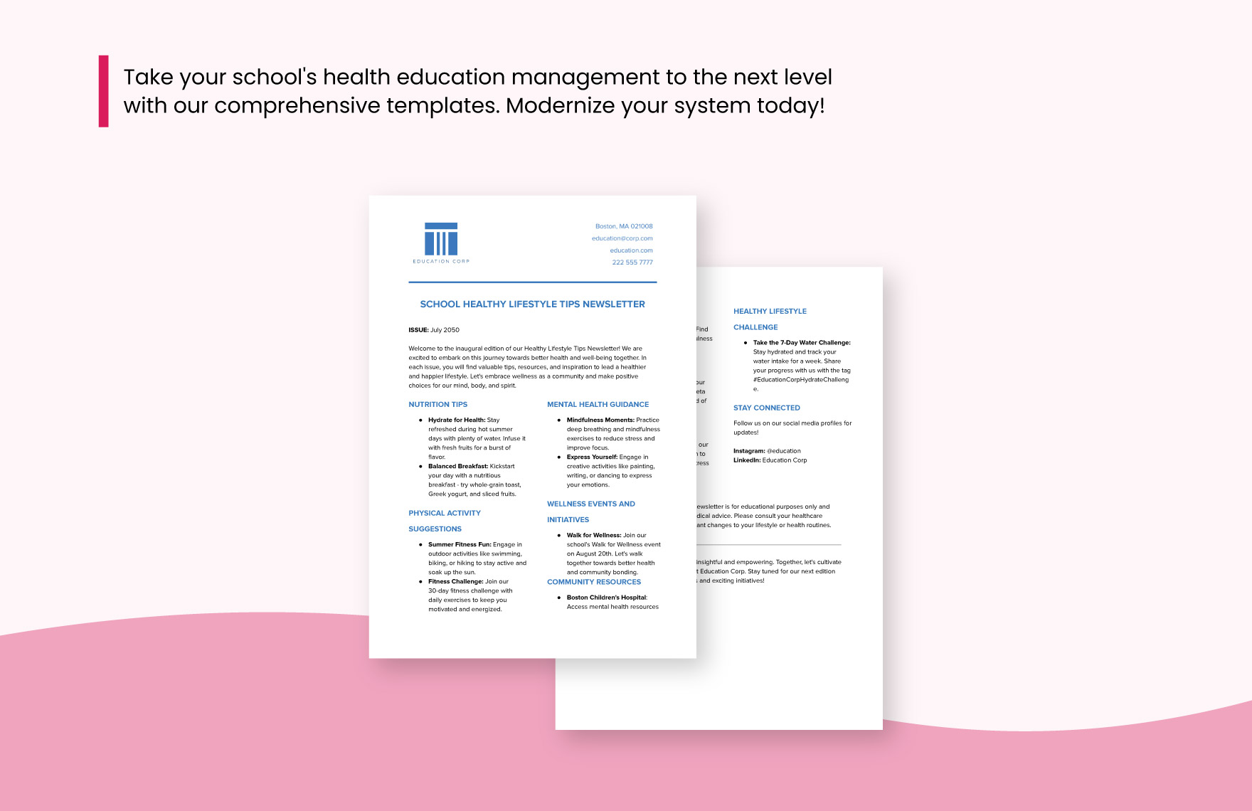 School Healthy Lifestyle Tips Newsletter Template