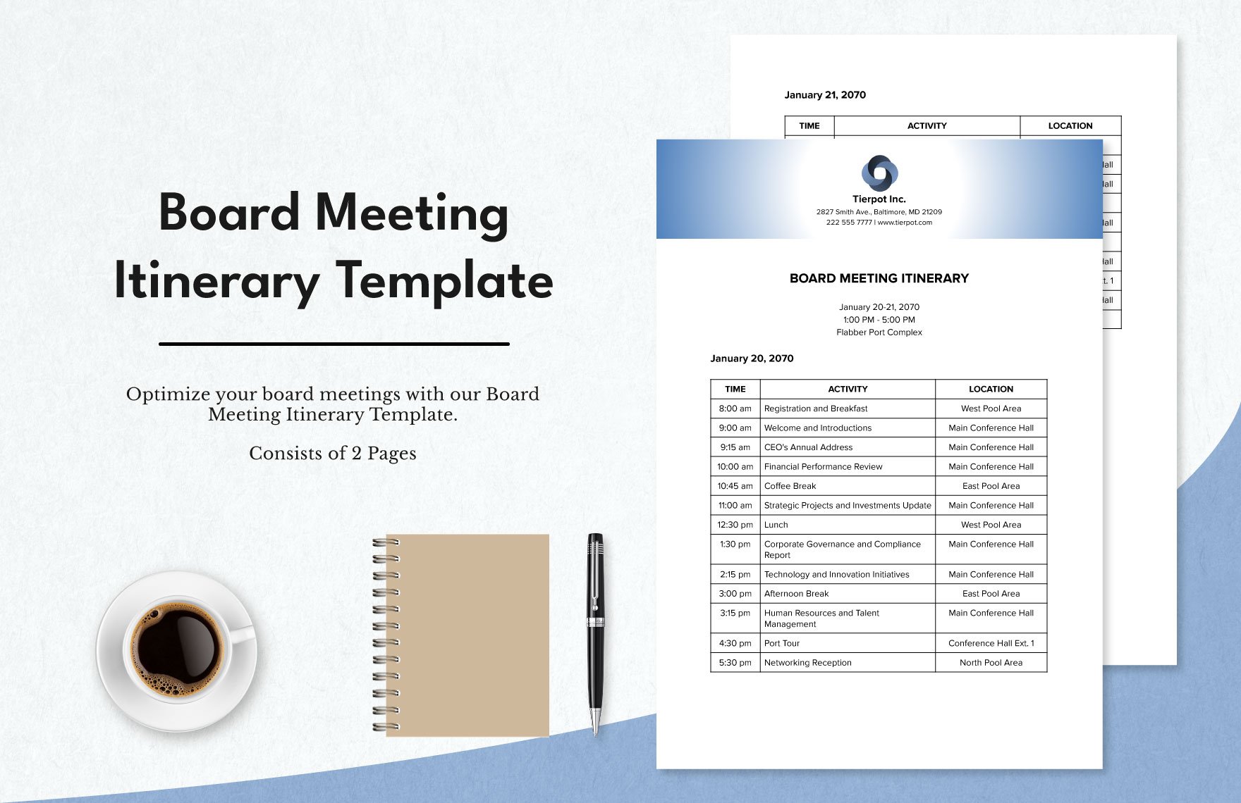 Board Meeting Itinerary Template