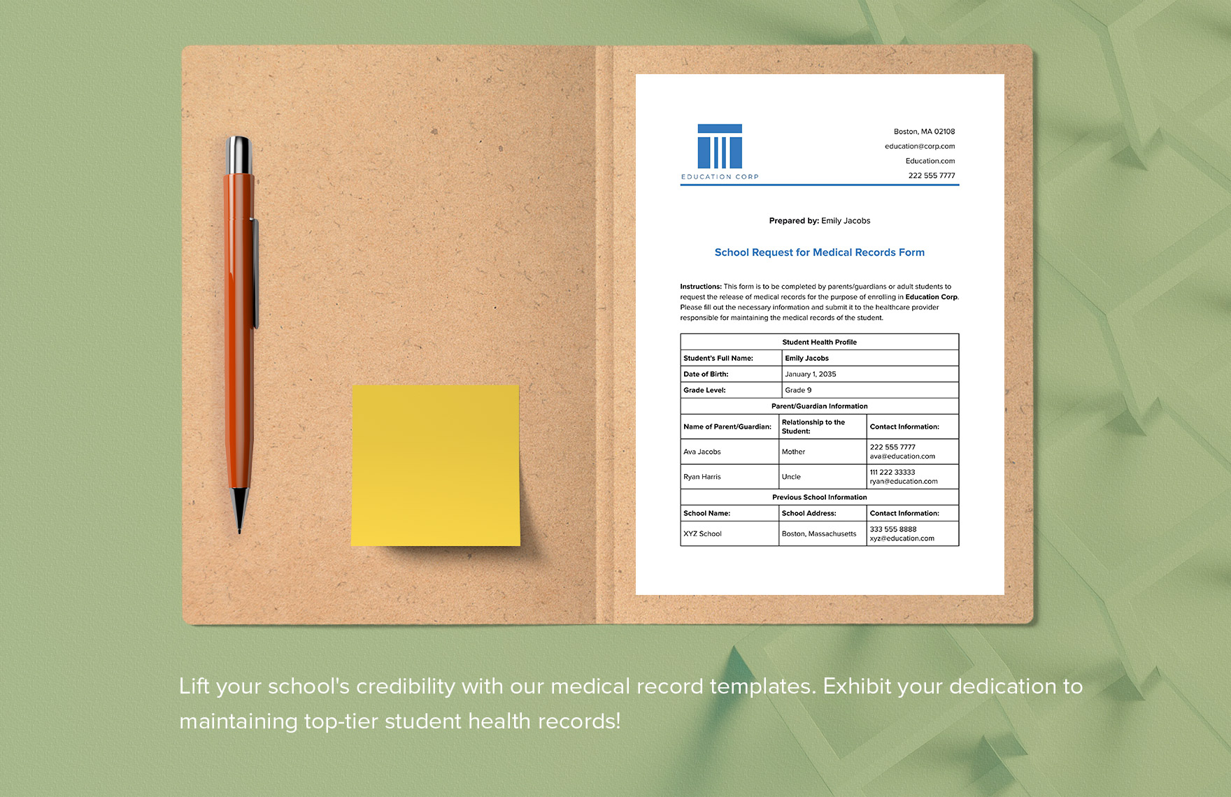 School Request for Medical Records Form Template