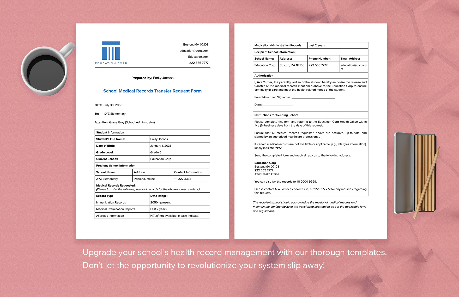 School Medical Records Transfer Request Form Template