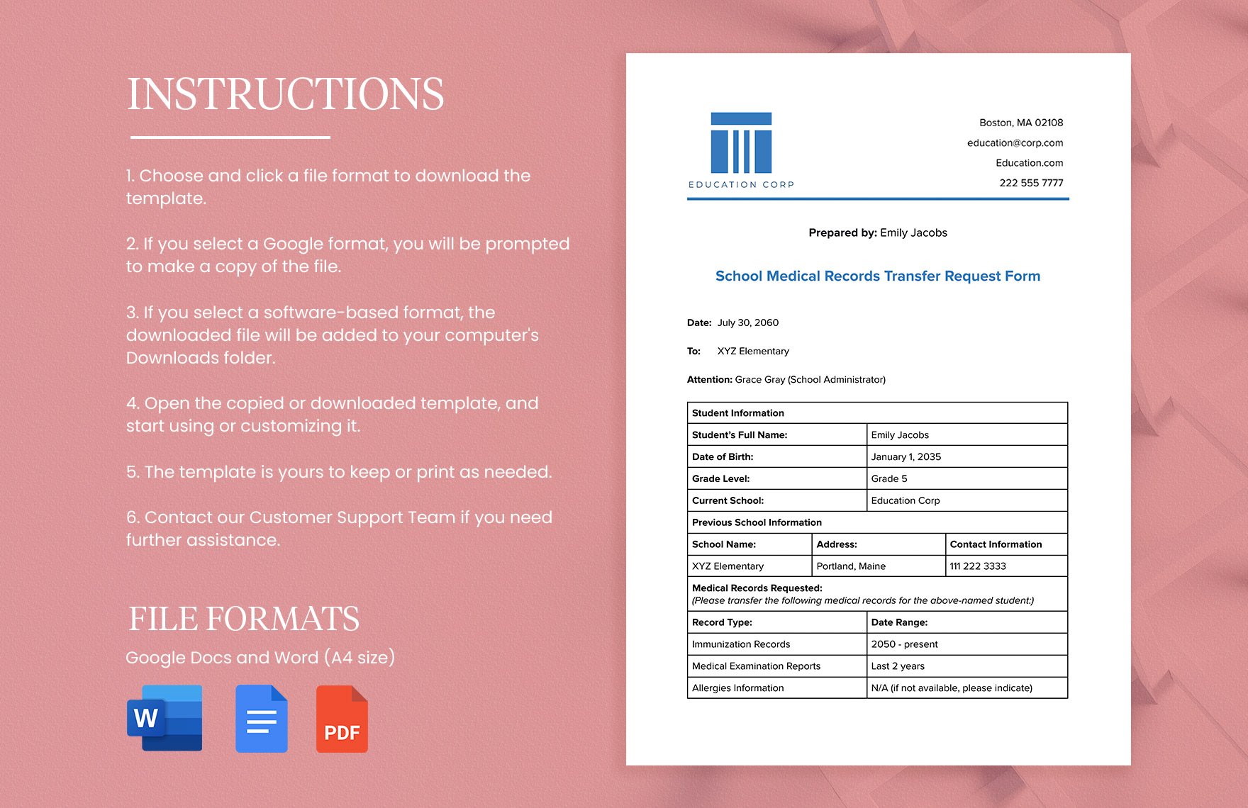 School Medical Records Transfer Request Form Template