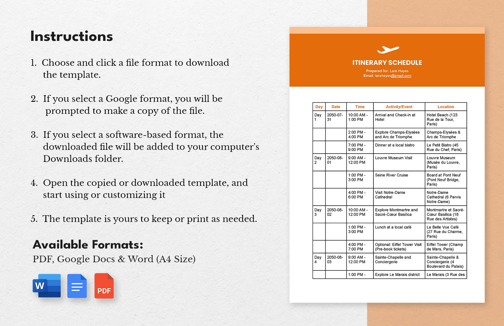 Itinerary Schedule Template