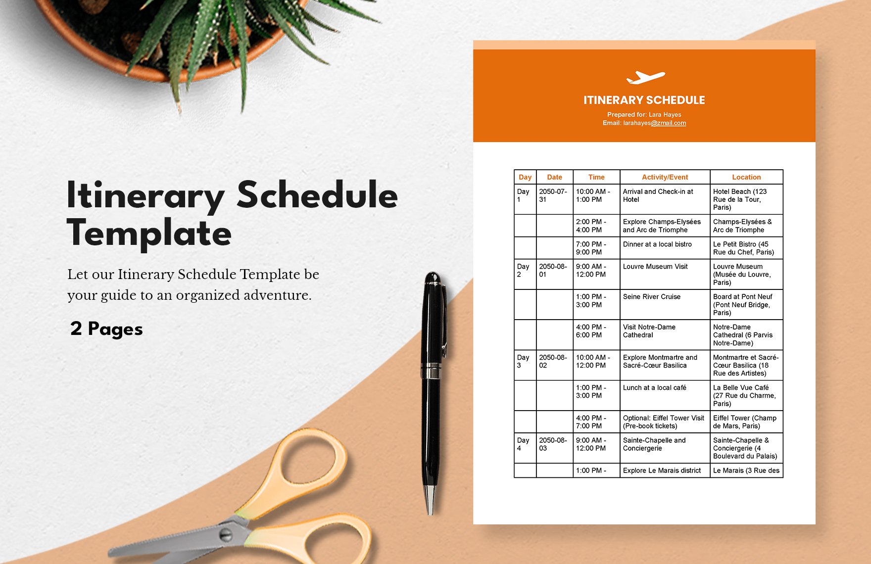 Itinerary Schedule Template