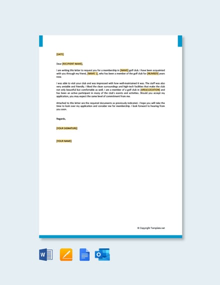 Golf Club Membership Application Letter Template [Free PDF] - Word (DOC ...