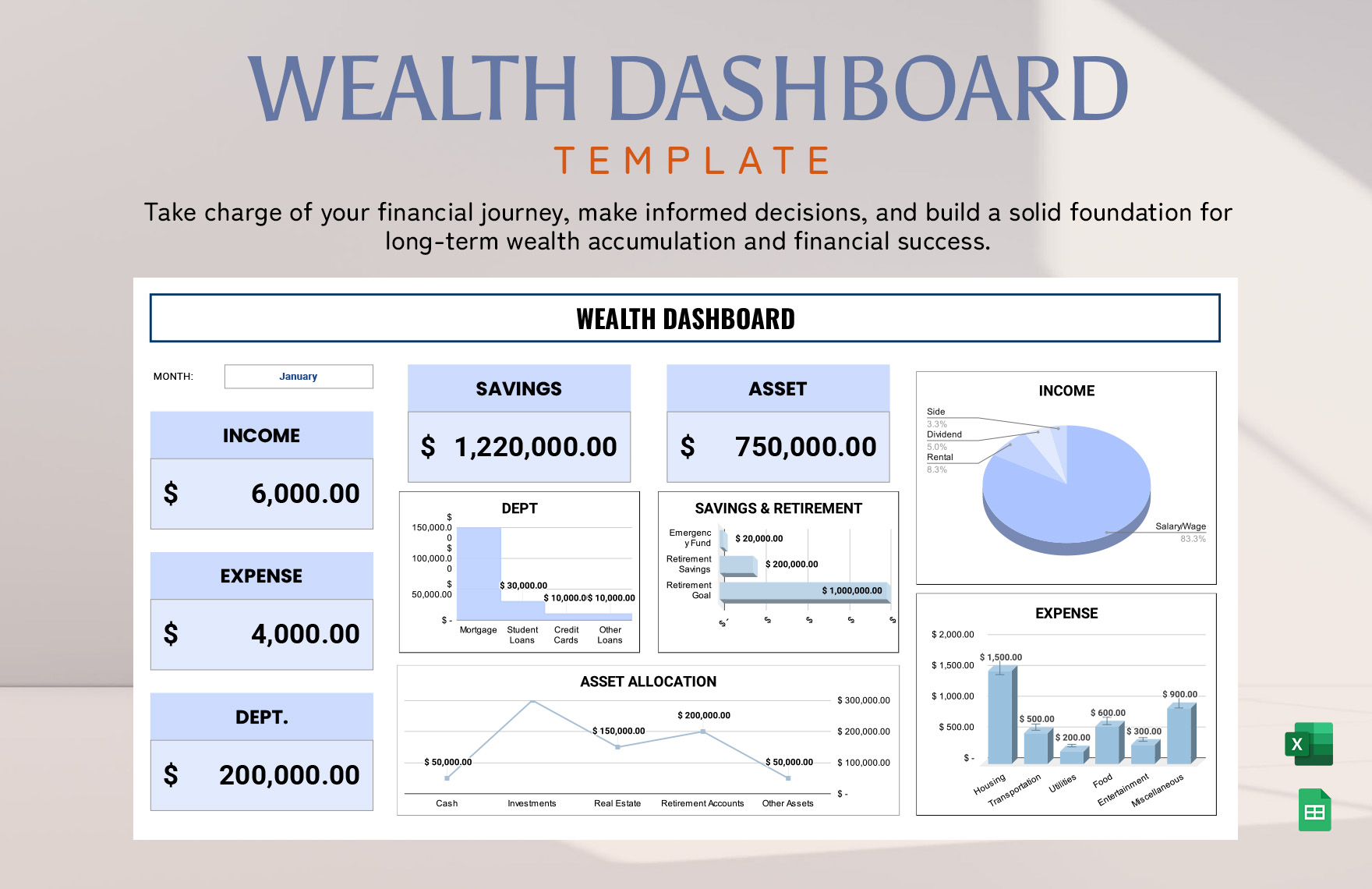 Wealth Dashboard Template in Excel, Google Sheets - Download | Template.net