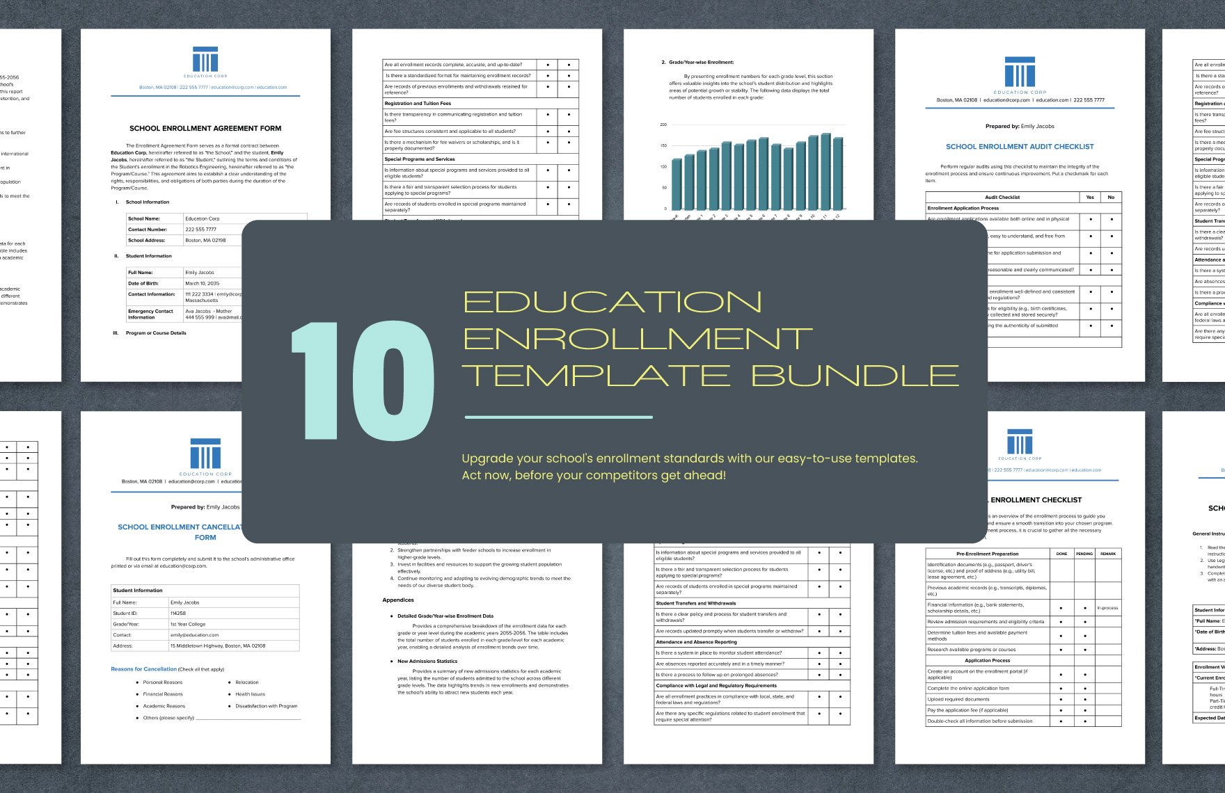 10 Education Enrollment Template Bundle