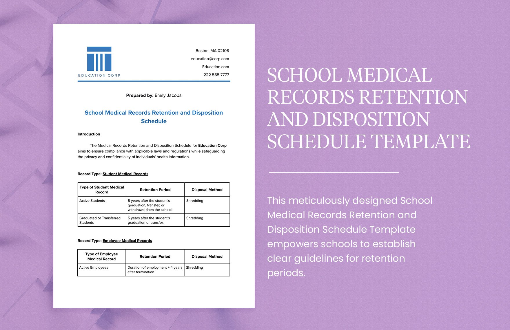 School Medical Records Retention and Disposition Schedule Template