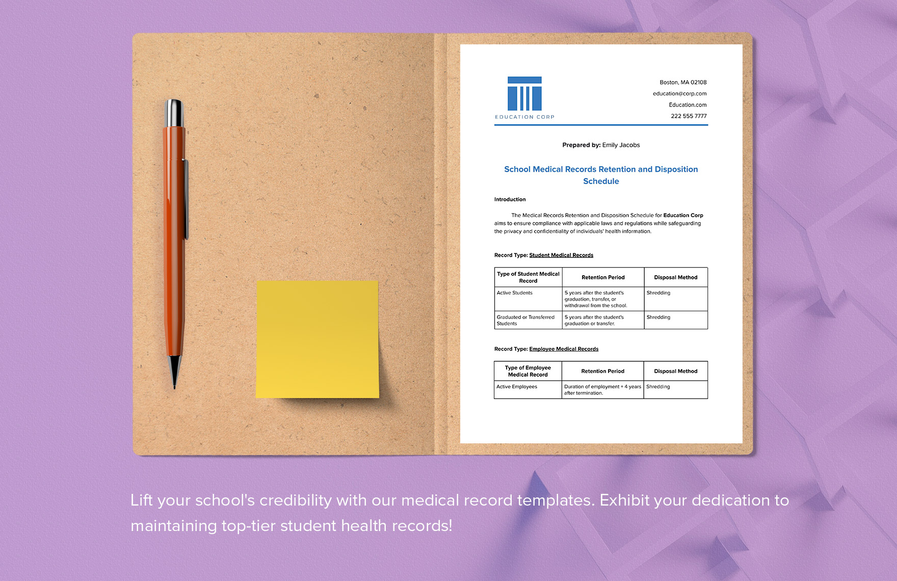 School Medical Records Retention and Disposition Schedule Template