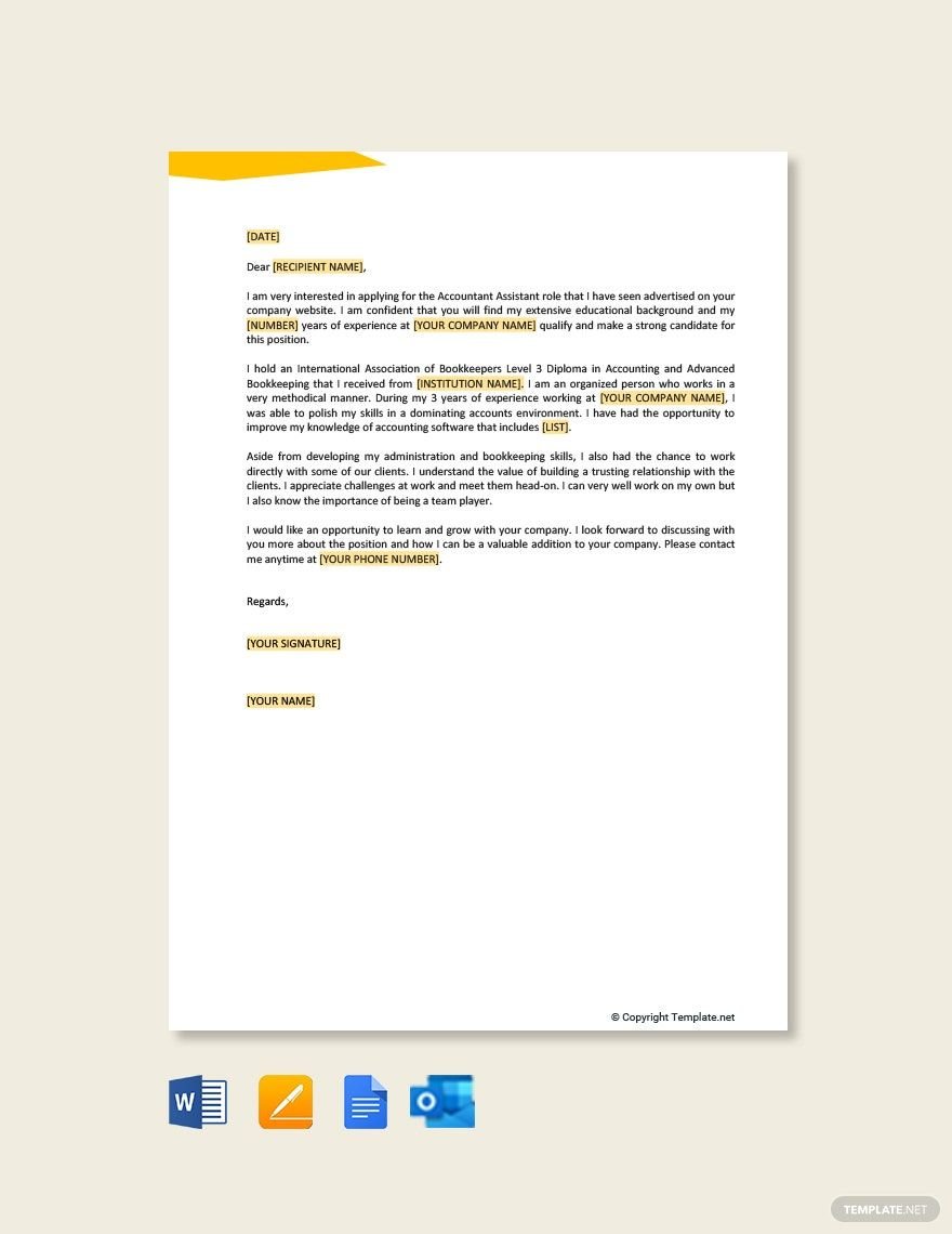 Free Job Application Letter For Accountant Assistant Template