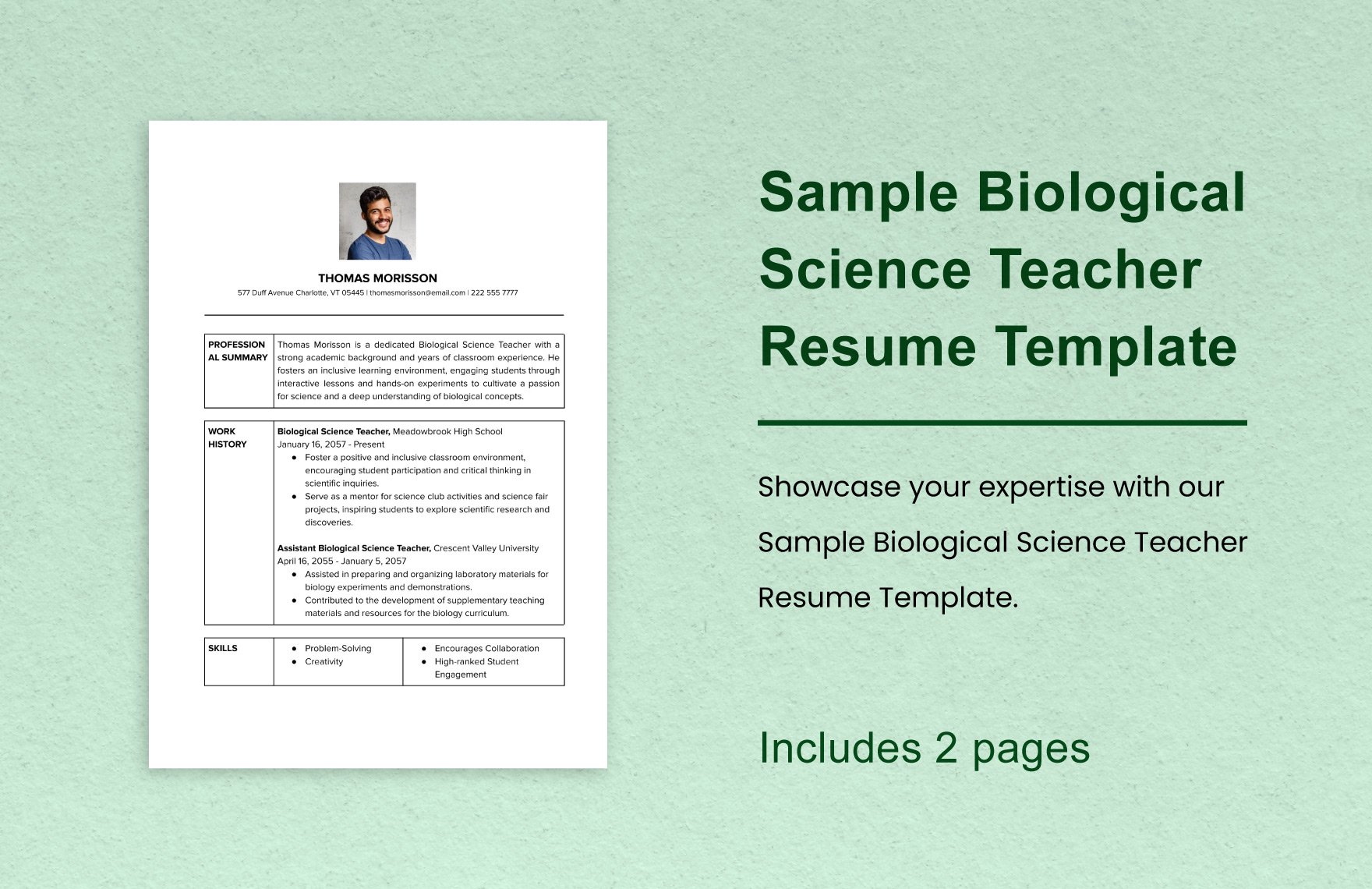 Sample Biological Science Teacher Resume Template