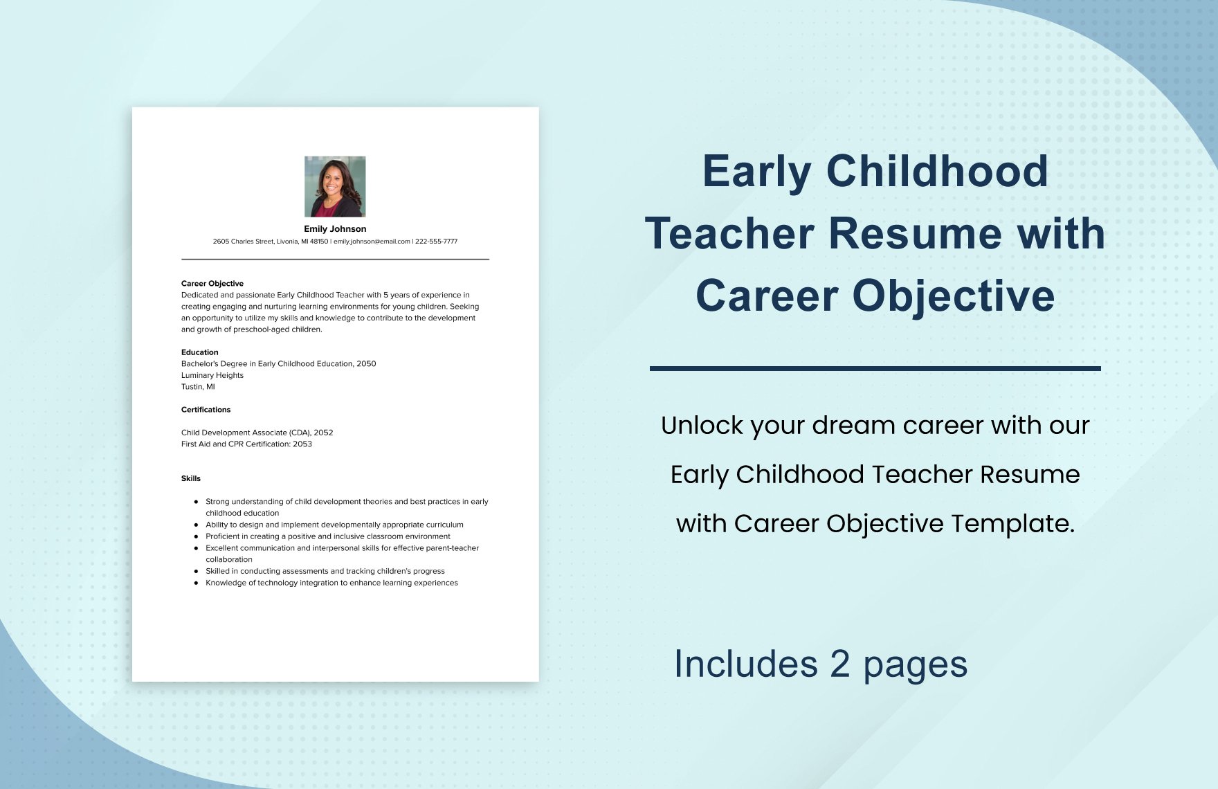 Early Childhood Teacher Resume with Career Objective
