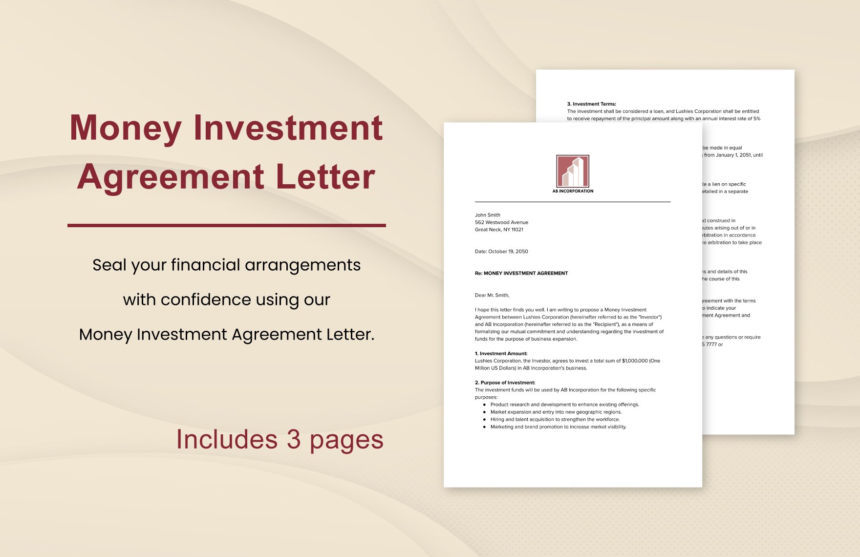 Money Investment Agreement Letter