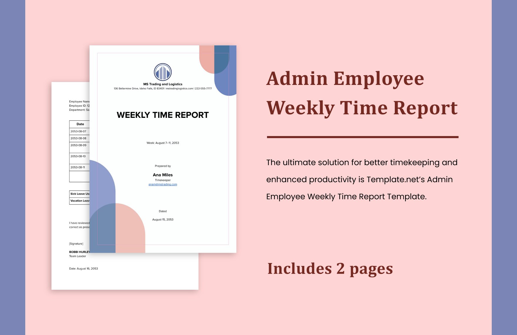 Admin Employee Weekly Time Report in Word, Google Docs, PDF