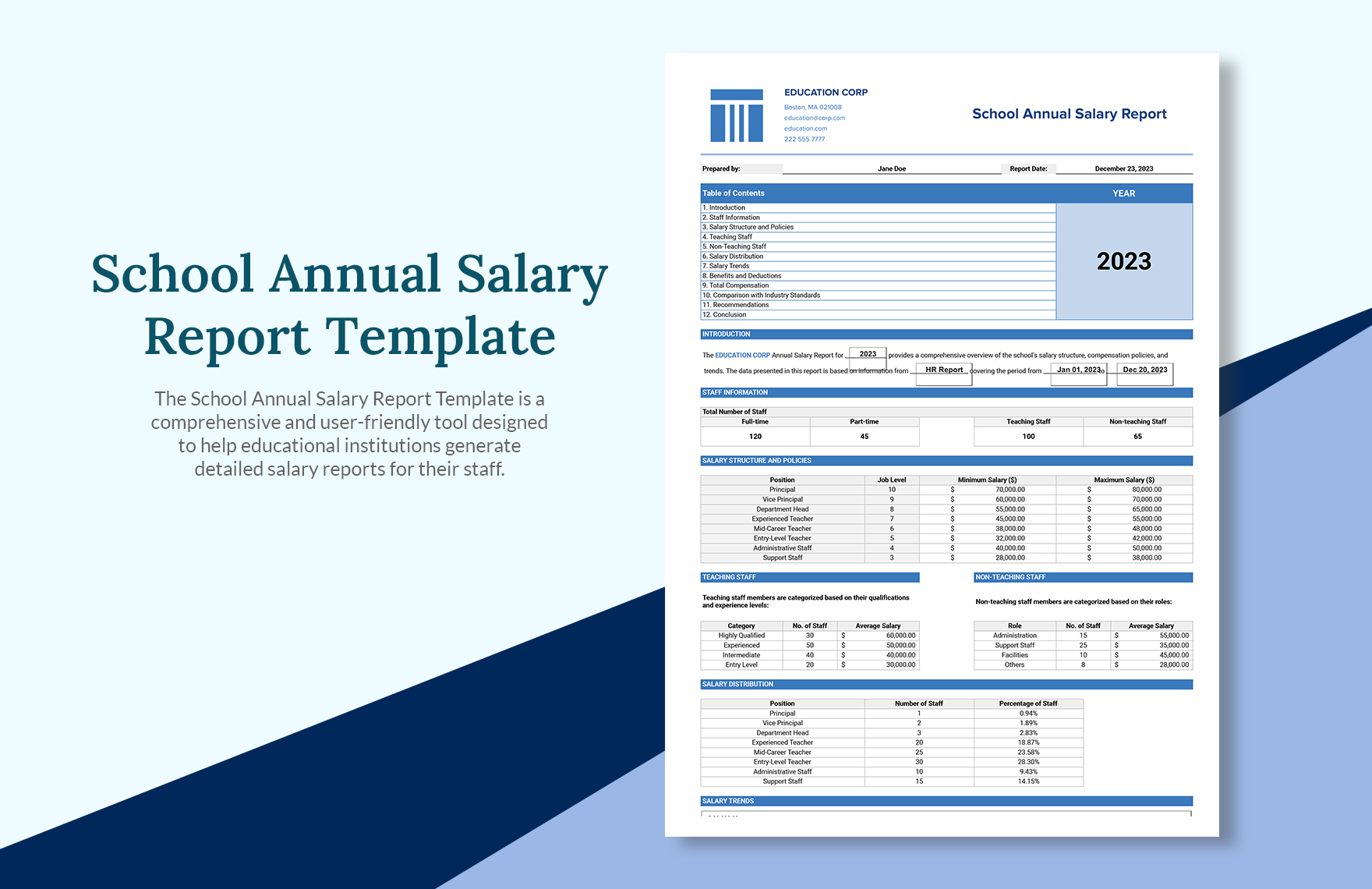 School Annual Salary Report Template