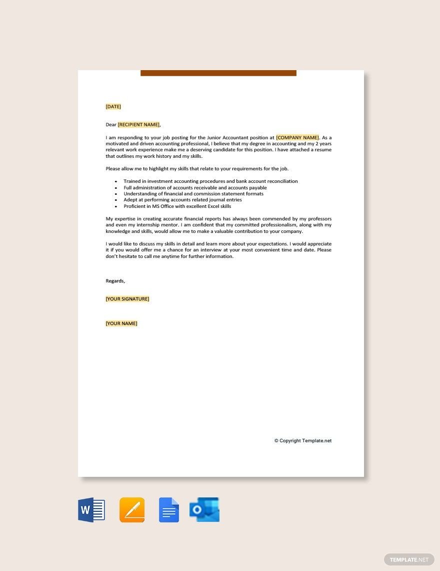 Job Application Letter For Junior Accountant Template