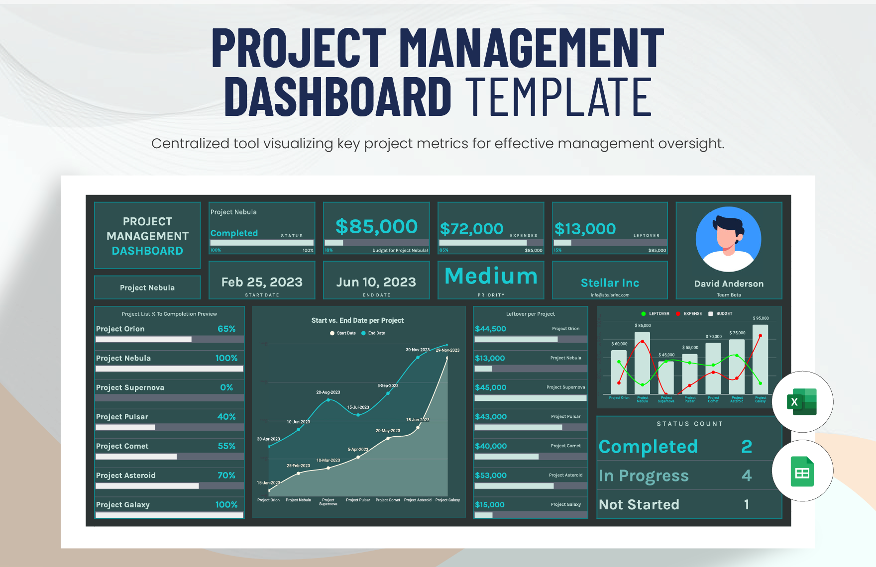 Project Management Dashboard Template in Excel, Google Sheets - Download | Template.net