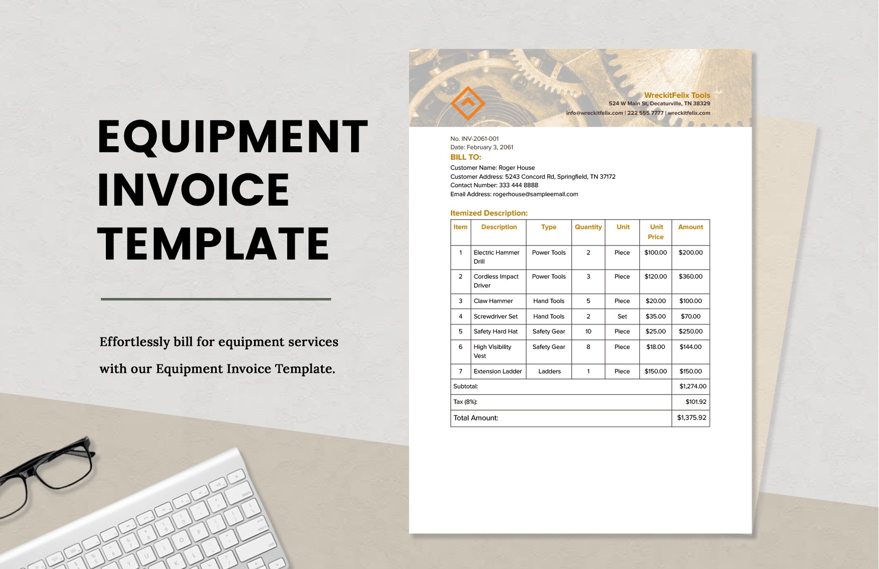 Equipment Invoice Template